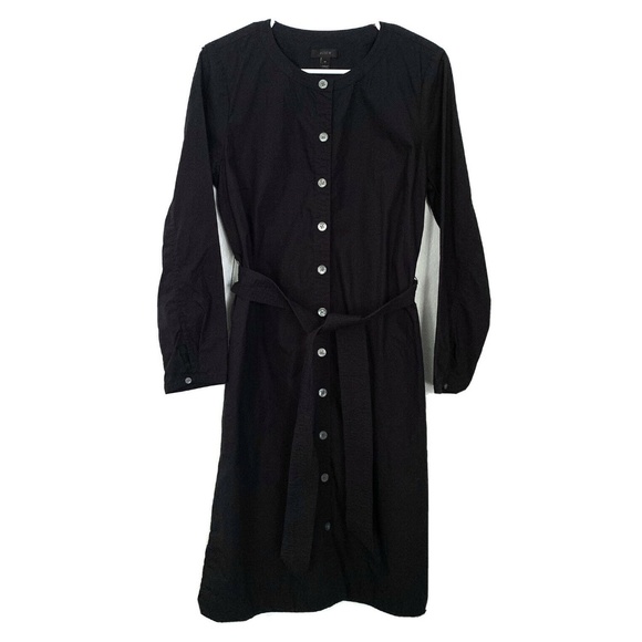 J.Crew Black Button Front Tie Waist Shirt Dress - Picture 3 of 9